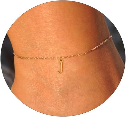ASCOMY Ankle Bracelets for Women 14K Gold Plated Initial Anklets for Women Dainty Gold Anklets A-Z Initial Ankle Bracelets Cute Initial Pendant Anklets Summer Beach Foot Chain Jewelry Gifts in Kuwait