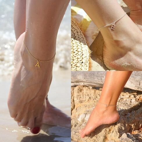 ASCOMY Ankle Bracelets for Women 14K Gold Plated Initial Anklets for Women Dainty Gold Anklets A-Z Initial Ankle Bracelets Cute Initial Pendant Anklets Summer Beach Foot Chain Jewelry Gifts in Kuwait