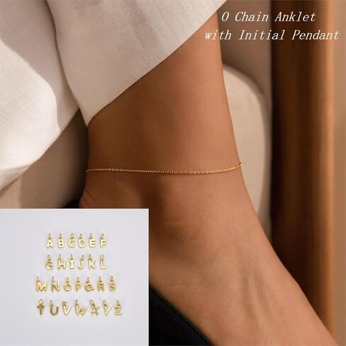 ASCOMY Ankle Bracelets for Women 14K Gold Plated Initial Anklets for Women Dainty Gold Anklets A-Z Initial Ankle Bracelets Cute Initial Pendant Anklets Summer Beach Foot Chain Jewelry Gifts in Kuwait