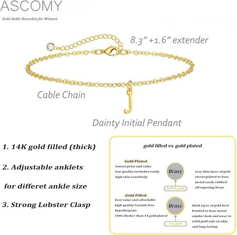 ASCOMY Ankle Bracelets for Women 14K Gold Plated Initial Anklets for Women Dainty Gold Anklets A-Z Initial Ankle Bracelets Cute Initial Pendant Anklets Summer Beach Foot Chain Jewelry Gifts in Kuwait