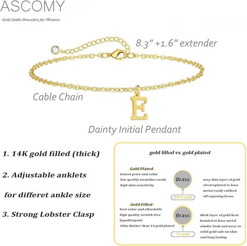 أساور الكاحل Asmomy للنساء 14K طلاء خللال مبدئي للنساء من خلخال الذهب الذهب A-Z كاحل الأولي لطيف القلادة الأولية طالبات الصيف الشاطئية هدايا المجوهرات in Kuwait