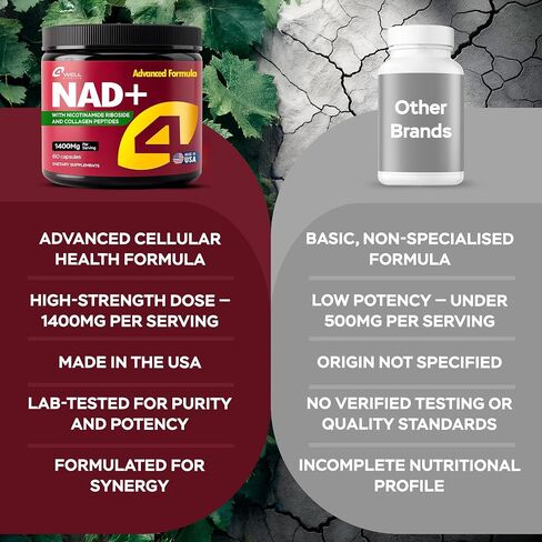 NAD Supplement 1400mg Supports Healthy Aging Complex with Nicotinamide Riboside, Collagen Peptides - Powerful NAD+ Formula for Cellular Energy, Skin & Cognitive Support - 60 Capsules in Saudi Arabia