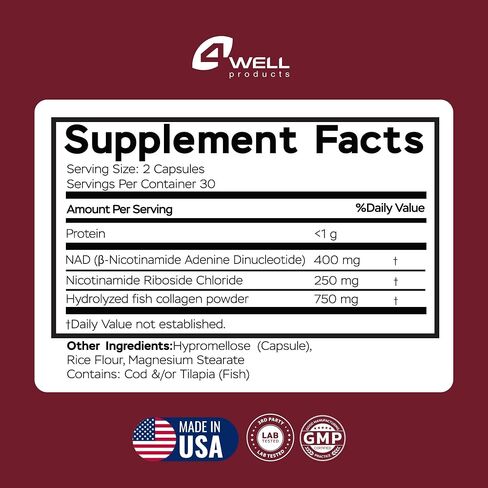 NAD Supplement 1400mg Supports Healthy Aging Complex with Nicotinamide Riboside, Collagen Peptides - Powerful NAD+ Formula for Cellular Energy, Skin & Cognitive Support - 60 Capsules in Saudi Arabia