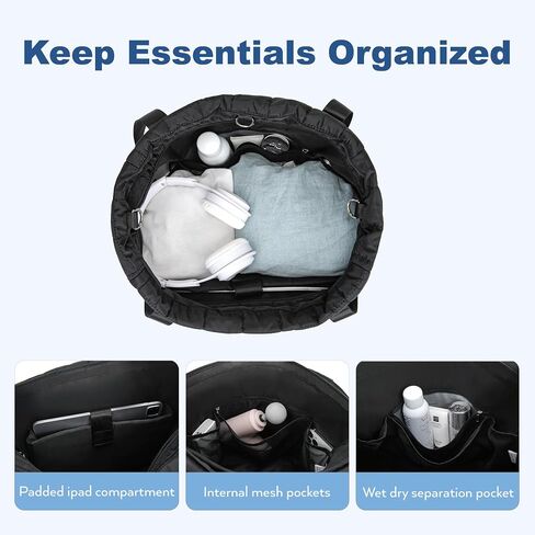 Tote Bag for Women with Zipper, Puffer Gym Tote with Yoga Mat Straps in Saudi Arabia