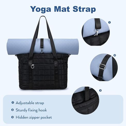 Tote Bag for Women with Zipper, Puffer Gym Tote with Yoga Mat Straps in Saudi Arabia