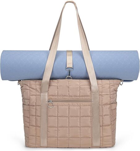 Tote Bag for Women with Zipper, Puffer Gym Tote with Yoga Mat Straps in Kuwait