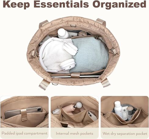 Tote Bag for Women with Zipper, Puffer Gym Tote with Yoga Mat Straps in Kuwait