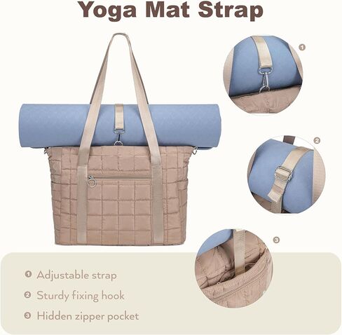 Tote Bag for Women with Zipper, Puffer Gym Tote with Yoga Mat Straps in Kuwait