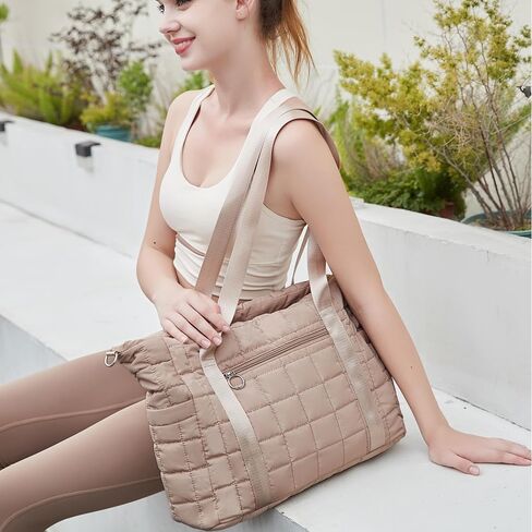 Tote Bag for Women with Zipper, Puffer Gym Tote with Yoga Mat Straps in Kuwait
