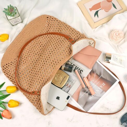 MAMUNU Crochet Tote Bag for Women, Summer Mesh Beach Tote Bag, Aesthetic Knit Tote Bag Shoulder Handbag for Travel Vacation in Saudi Arabia