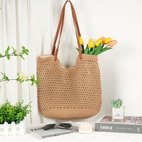 MAMUNU Crochet Tote Bag for Women, Summer Mesh Beach Tote Bag, Aesthetic Knit Tote Bag Shoulder Handbag for Travel Vacation in Saudi Arabia