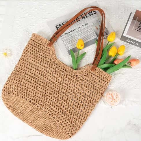 MAMUNU Crochet Tote Bag for Women, Summer Mesh Beach Tote Bag, Aesthetic Knit Tote Bag Shoulder Handbag for Travel Vacation in Saudi Arabia