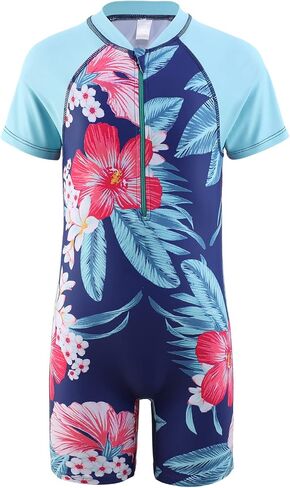 Girls Rash Guard Swimsuits One Piece Bathing Suits for Girls UPF 50+ Sun Protection Short Sleeve Sunsuits Zipper in Saudi Arabia