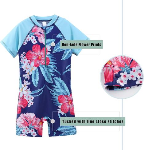 Girls Rash Guard Swimsuits One Piece Bathing Suits for Girls UPF 50+ Sun Protection Short Sleeve Sunsuits Zipper in Saudi Arabia