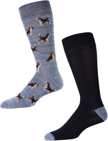 Memoi Men's 2 Pain Pack Beagle Dog Rayan Blend Crew Socks in Saudi Arabia