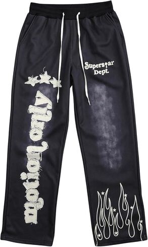 Men's Letter Graphic Sweatpants Drawstring Waist Straight Leg Casual Pants Loose Trousers Streetwear in Saudi Arabia