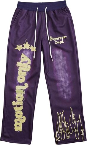 Men's Letter Graphic Sweatpants Drawstring Waist Straight Leg Casual Pants Loose Trousers Streetwear in Saudi Arabia