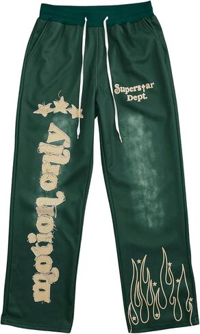 Men's Letter Graphic Sweatpants Drawstring Waist Straight Leg Casual Pants Loose Trousers Streetwear in Saudi Arabia