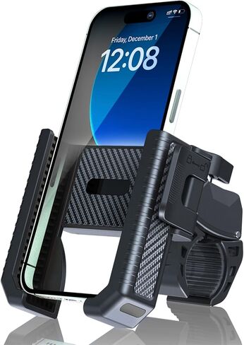 Motorcycle Phone Mount Holder - Camera Friendly、1s Lock Bike Phone Holder Handlebar Clamp, Bicycle Scooter Phone Clip, for iPhone 16 Pro Max, 15 14, 2.68~3.86" Wide Phones (Black) in Saudi Arabia