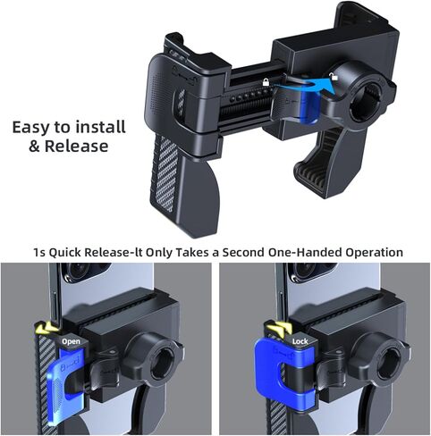 Motorcycle Phone Mount Holder - Camera Friendly、1s Lock Bike Phone Holder Handlebar Clamp, Bicycle Scooter Phone Clip, for iPhone 16 Pro Max, 15 14, 2.68~3.86" Wide Phones (Black) in Saudi Arabia