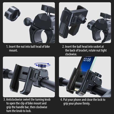 Motorcycle Phone Mount Holder - Camera Friendly、1s Lock Bike Phone Holder Handlebar Clamp, Bicycle Scooter Phone Clip, for iPhone 16 Pro Max, 15 14, 2.68~3.86" Wide Phones (Black) in Saudi Arabia