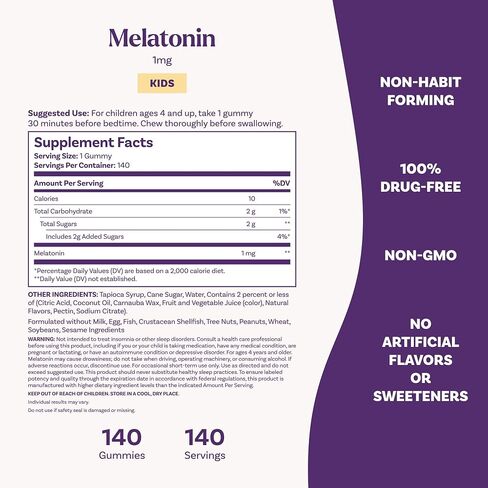 Natrol Kids Melatonin 1 mg, Dietary Supplement for Restful Sleep, Melatonin Gummies for Kids, 140 Raspberry-Flavored Gummies, Up to a 140 Day Supply in Kuwait