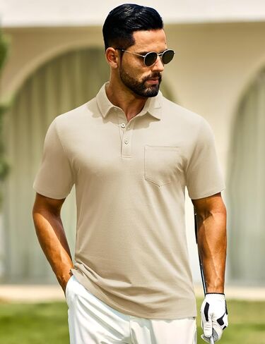 قمصان البولو للرجال Cotrasen Men Pique Pique Pique Pique Classic Fit Casual Pocket T-Shirt Colling Performance قمصان الجولف in Kuwait