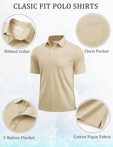 قمصان البولو للرجال Cotrasen Men Pique Pique Pique Pique Classic Fit Casual Pocket T-Shirt Colling Performance قمصان الجولف in Kuwait