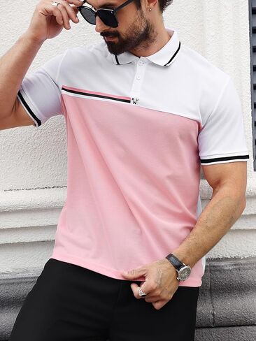 SOLY HUX Men's Summer Short Sleeve Tennis Golf Shirts Color Block Collared T-Shirt Tops in Saudi Arabia