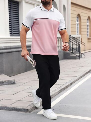SOLY HUX Men's Summer Short Sleeve Tennis Golf Shirts Color Block Collared T-Shirt Tops in Saudi Arabia