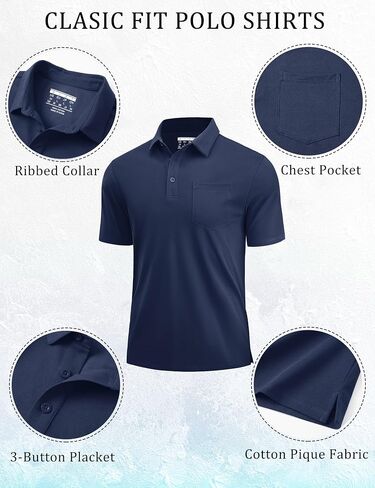 قمصان البولو للرجال Cotrasen Men Pique Pique Pique Pique Classic Fit Casual Pocket T-Shirt Colling Performance قمصان الجولف in Kuwait