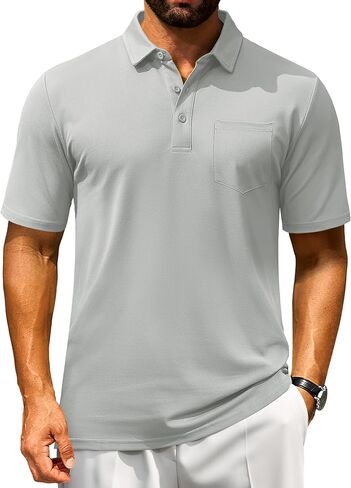 قمصان البولو للرجال Cotrasen Men Pique Pique Pique Pique Classic Fit Casual Pocket T-Shirt Colling Performance قمصان الجولف in Kuwait