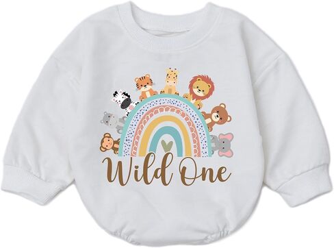 Wild One Birthday Outfit Girl Baby Romper - One Year Old 1st 6-12 Months Bubble Long Sleeve Gifts Newborn Toddler Infant in Saudi Arabia