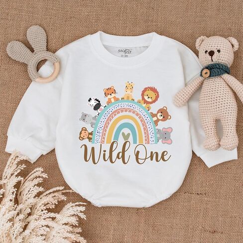 Wild One Birthday Outfit Girl Baby Romper - One Year Old 1st 6-12 Months Bubble Long Sleeve Gifts Newborn Toddler Infant in Saudi Arabia