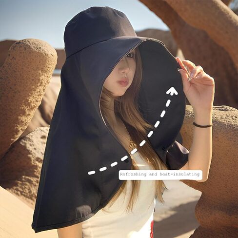 Women's Wide Brim Shawl Sun Hat with Neck Cover, Hiking and Climbing Travel Sun Hat, Summer Protection Beach in Saudi Arabia