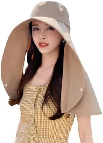 Women's Wide Brim Shawl Sun Hat with Neck Cover, Hiking and Climbing Travel Sun Hat, Summer Protection Beach in Saudi Arabia