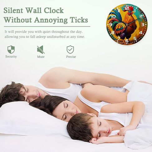 Chicken Wall Clocks,Rooster Oil Painting Wall Clock Decorative,Chicken Kitchen Wall Clock Battery Operated - 10 Inch Round Bathroom Wall Clocks Silent Non-Ticking in Saudi Arabia