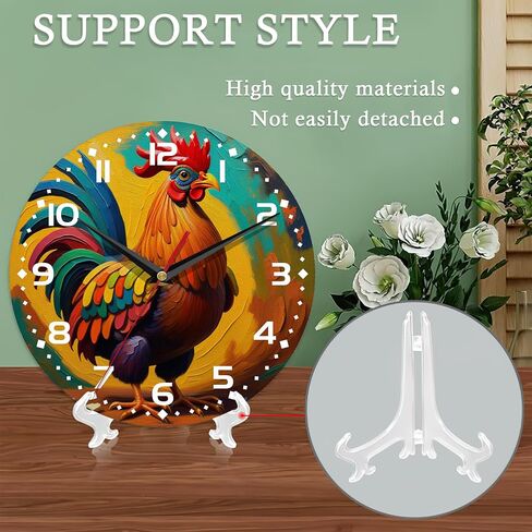 Chicken Wall Clocks,Rooster Oil Painting Wall Clock Decorative,Chicken Kitchen Wall Clock Battery Operated - 10 Inch Round Bathroom Wall Clocks Silent Non-Ticking in Saudi Arabia
