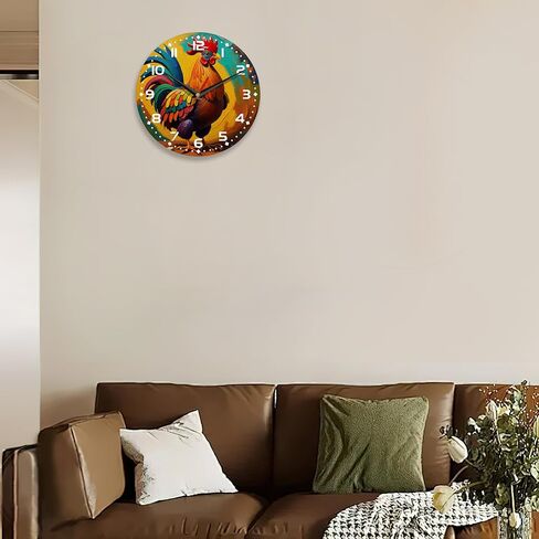 Chicken Wall Clocks,Rooster Oil Painting Wall Clock Decorative,Chicken Kitchen Wall Clock Battery Operated - 10 Inch Round Bathroom Wall Clocks Silent Non-Ticking in Saudi Arabia
