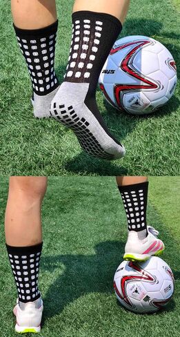 Non-Slip Football Socks - Grip Socks for Soccer & Sports (2 Pairs) - Anti-Slide Gel Pads, Moisture-Wicking, Cushioned Step in Saudi Arabia