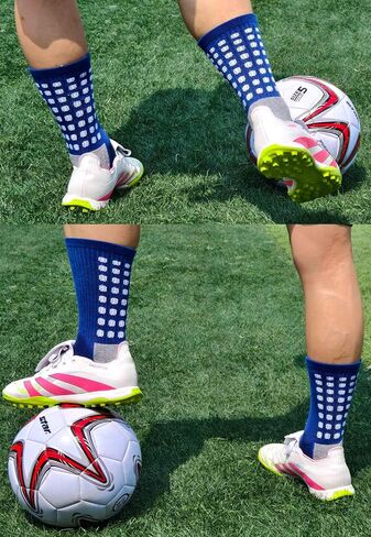 Non-Slip Football Socks - Grip Socks for Soccer & Sports (2 Pairs) - Anti-Slide Gel Pads, Moisture-Wicking, Cushioned Step in Saudi Arabia