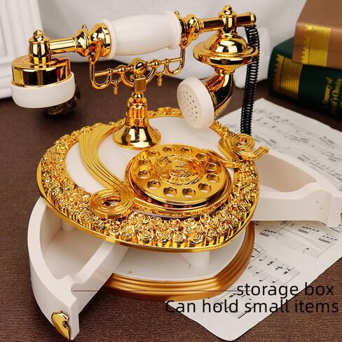 Vintage Dialing Vintage Phone Music Box, Heart shaped Dial, Drawer Phone Music Box, Exquisite Jewelry Box, 7-inch Holiday Gift (black) in Kuwait