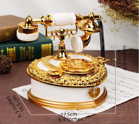 Vintage Dialing Vintage Phone Music Box, Heart shaped Dial, Drawer Phone Music Box, Exquisite Jewelry Box, 7-inch Holiday Gift (black) in Kuwait
