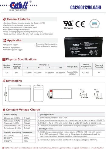 بطارية إنذار أصلية CA1240 12 فولت 4 أمبير SLA قابلة لإعادة الشحن لـ ADI AdGR-D467، ADT 804302 12 فولت 4.5 أمبير، لوحة أمان DSC، دورية الطاقة SLA1056، Vista 20P ADT، بطارية بديلة من I in Kuwait