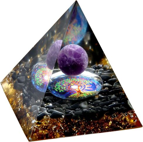 هرم orgone - مصدر الطاقة الإيجابي للتأمل ، تخفيف الإجهاد ، جذب الثروة | orgonite الهرم الكريستال مع بلورات الحماية | مولد الطاقة المثالي وديكور غرفة أنيقة in Kuwait