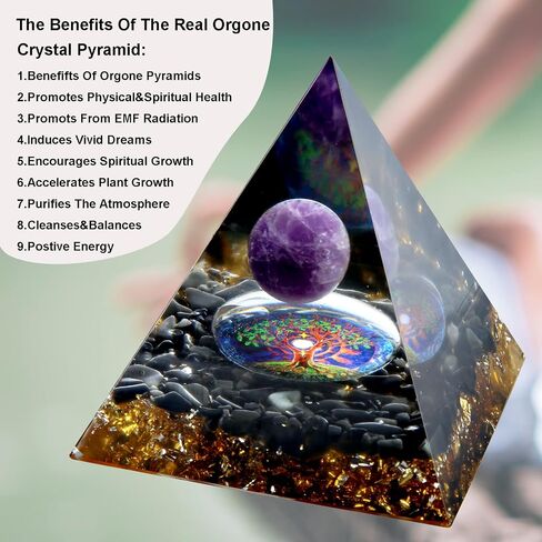 هرم orgone - مصدر الطاقة الإيجابي للتأمل ، تخفيف الإجهاد ، جذب الثروة | orgonite الهرم الكريستال مع بلورات الحماية | مولد الطاقة المثالي وديكور غرفة أنيقة in Kuwait