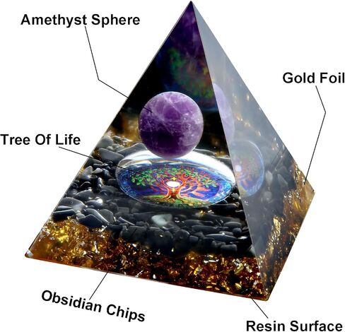 هرم orgone - مصدر الطاقة الإيجابي للتأمل ، تخفيف الإجهاد ، جذب الثروة | orgonite الهرم الكريستال مع بلورات الحماية | مولد الطاقة المثالي وديكور غرفة أنيقة in Kuwait
