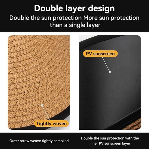 Women Straw Sun Visor Hat, Summer Wide Brim UV Protection Beach Cap Adjustable Sun Hat for Outdoor in Kuwait