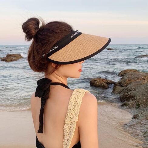 Women Straw Sun Visor Hat, Summer Wide Brim UV Protection Beach Cap Adjustable Sun Hat for Outdoor in Kuwait