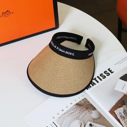 Women Straw Sun Visor Hat, Summer Wide Brim UV Protection Beach Cap Adjustable Sun Hat for Outdoor in Kuwait